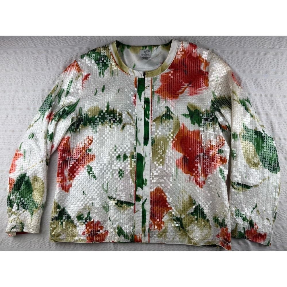 Floral Sequin Statement Jacket Boho Glam Lightweight Chico's XL